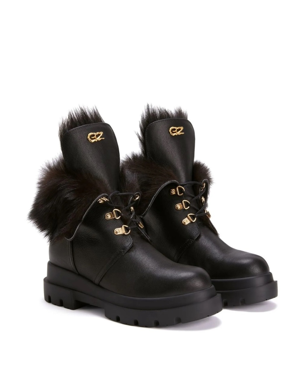 Giuseppe Zanotti Phillis Fur-Trim Combat Boots Size 36.5